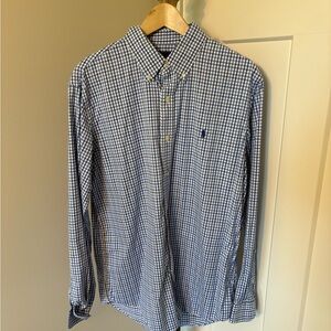 Ralph Lauren Blue and White Performance Sport Button-Down Shirt